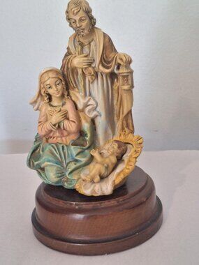 Fontanini Musical Nativity Mary Joseph Jesus Revolving Music Box Silent Night